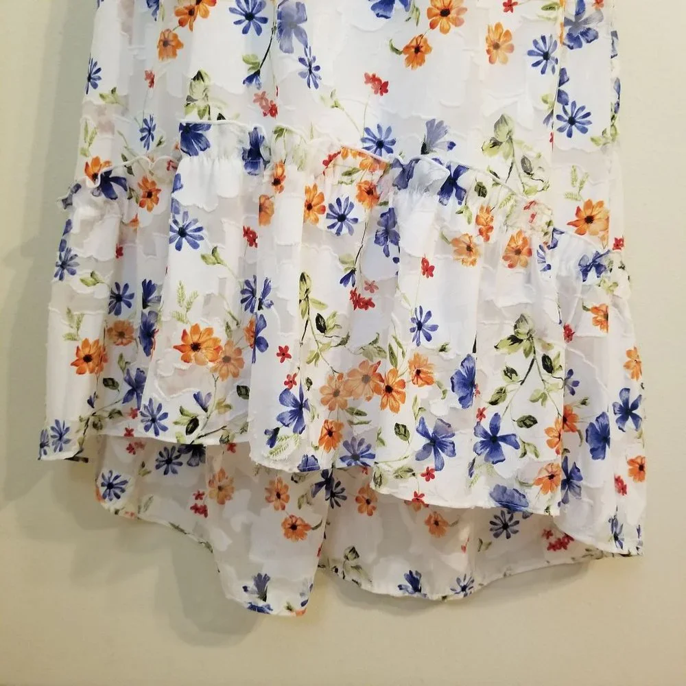 ELLE L‎ Sleeveless Floral Ruffle Halter Belted Dress BLOOMING BEAUTY Hi Low